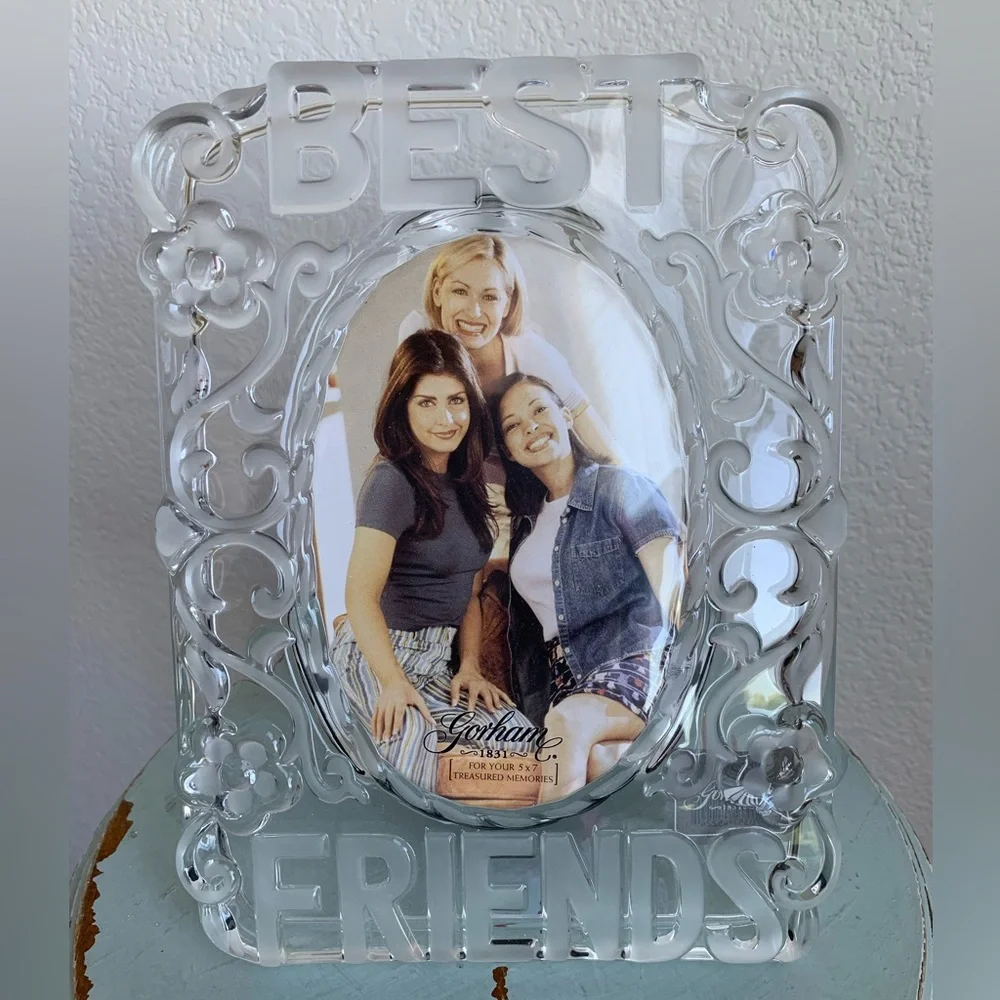 GORHAM Sentimental Traditions Picture Frame Crystal Best Friends Oval Opening